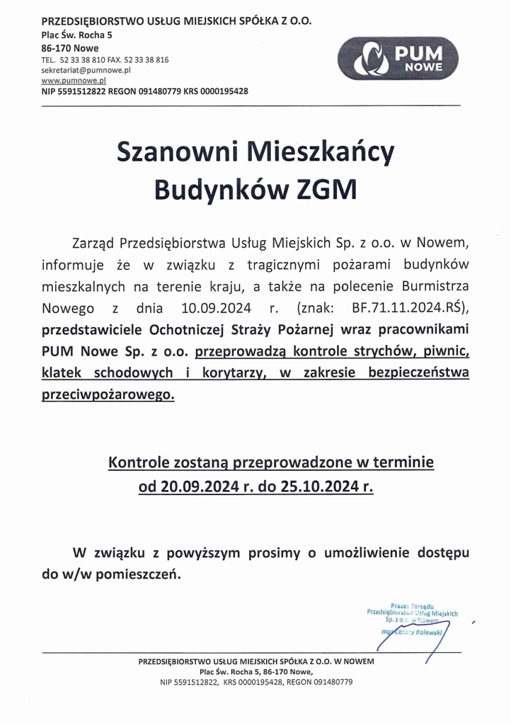 Ogłoszenie PUM - kontrole budynków